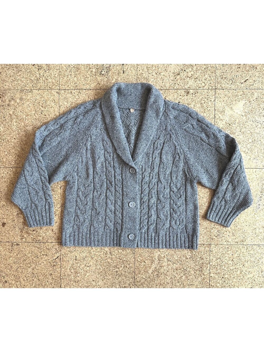Margaret OLeary Gray Cable Knit Collared Cardigan Sweater Womens M Merino Alpaca